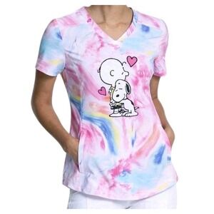 Cherokee Tooniforms Peanuts Dogs Best Friend Women's 2-Pocket V-Neck Scrub Top S